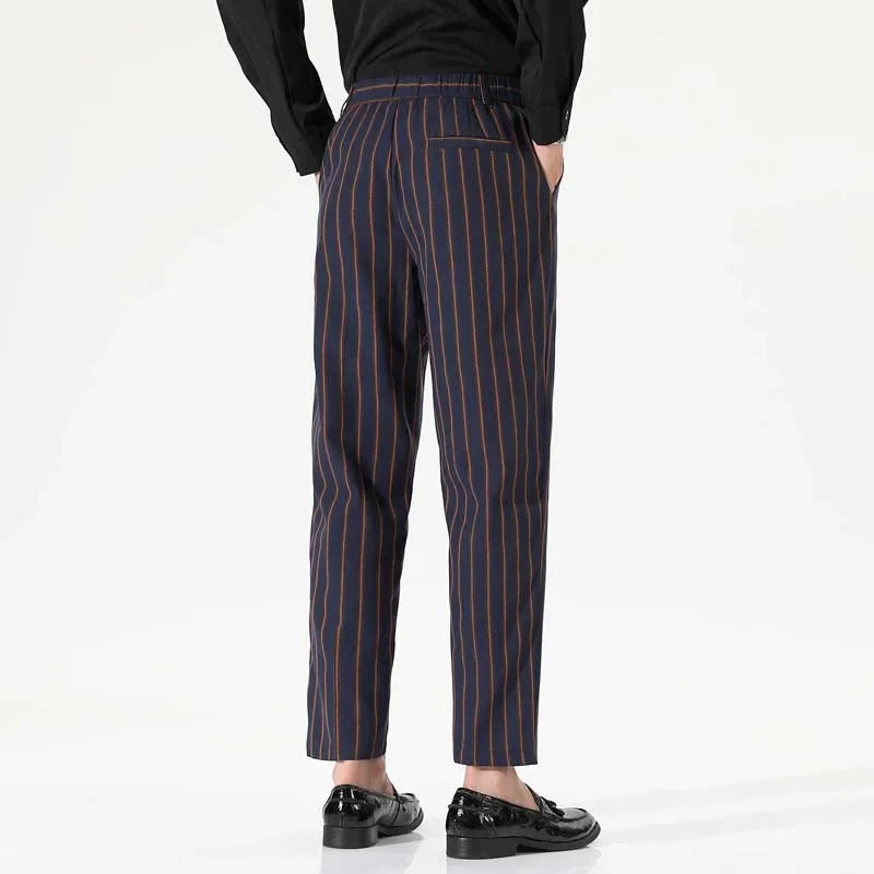 HEARUJOY  -  Men's Spring and Fall New Fashion Striped Business Casual Nine Straight Leg Suit Pants