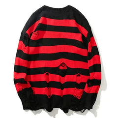 HEARUJOY  -  Pullovers Men Sweaters Striped Hole Tops Knitted Round Neck Full Sleeve Splice Simple Top Knit Casual Loose Autumn Winter 2025