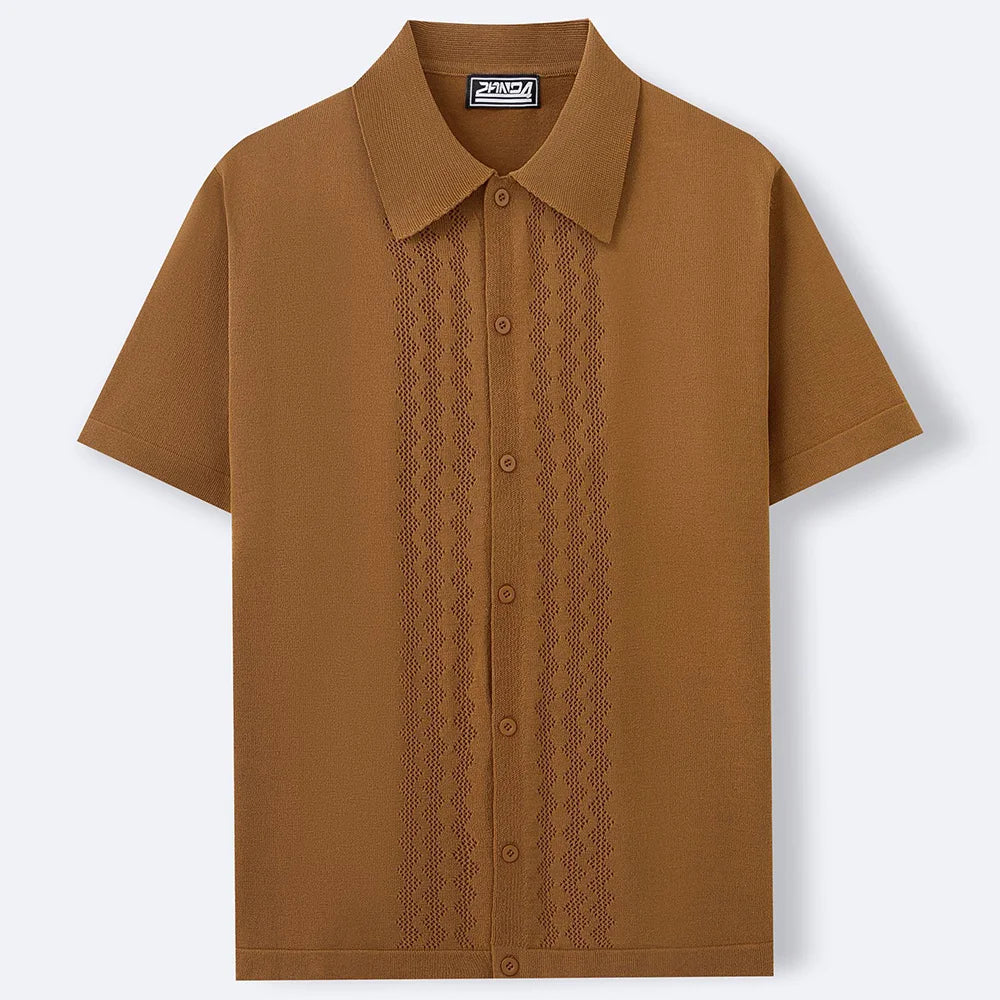 HEARUJOY  -  Summer New Men's Solid Color Short-Sleeved Cardigan Knitted Polo Shirt Retro Casual Fashion Trend Simple Slim Business Mens Tops