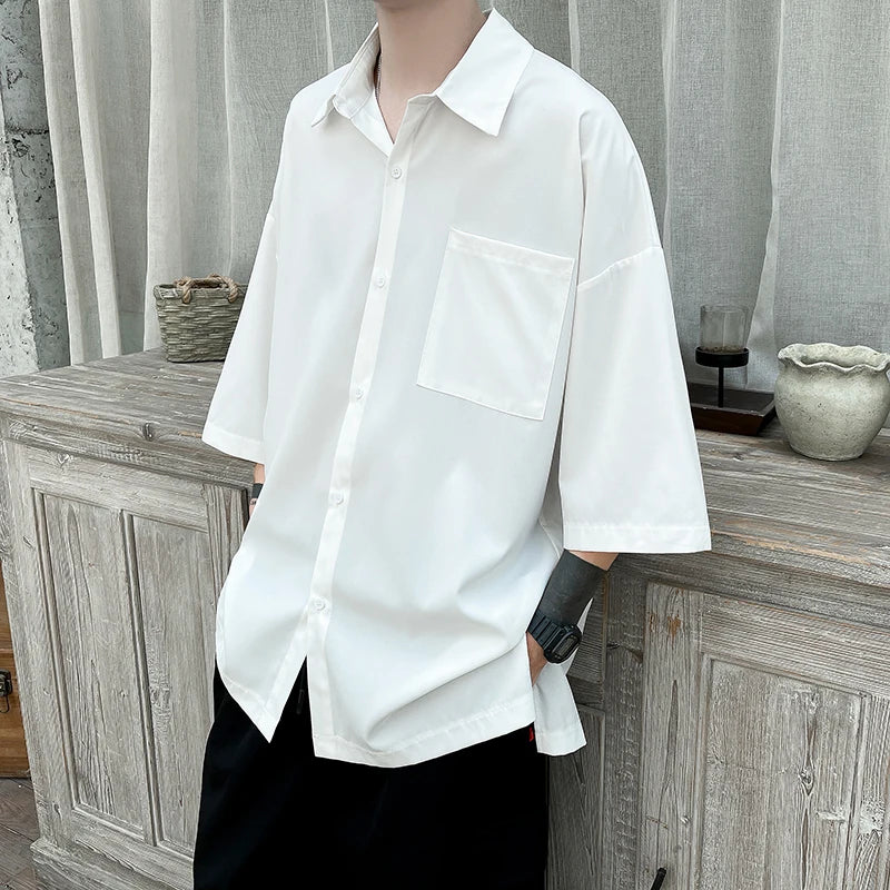 HEARUJOY  -  Summer Short Sleeved Shirt Men Fashion Society Mens Dress Shirt Korean Loose Casual Shirt Mens Oversized Ice Silk Shirts M-3XL