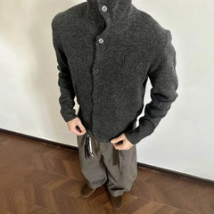 HEARUJOY  -  Autumn Men's Solid Color Cardigan Long-Sleeved Sweater Japanese Retro Fashion Trend Street Loose Casual Niche Men's Tops