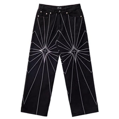 Hearujoy Streetwear Spider Web Embrodiery Black Jeans for Men and Women Straight Ropa Hombre Baggy Denim Trousers Loose Cargo pants