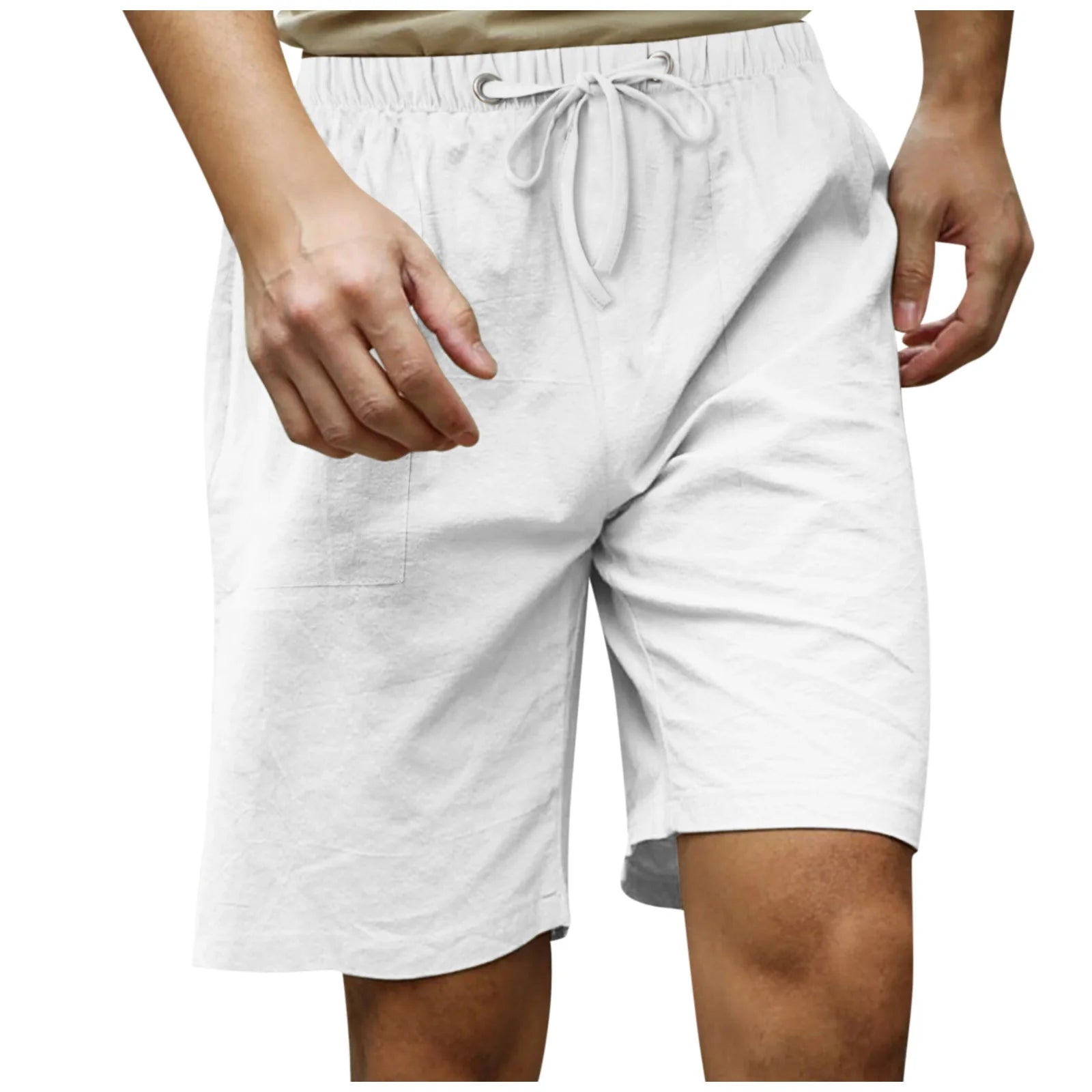 HEARUJOY  -  Summer Men's Cotton and Linen Simple Beach Casual Elastic Waist Shorts