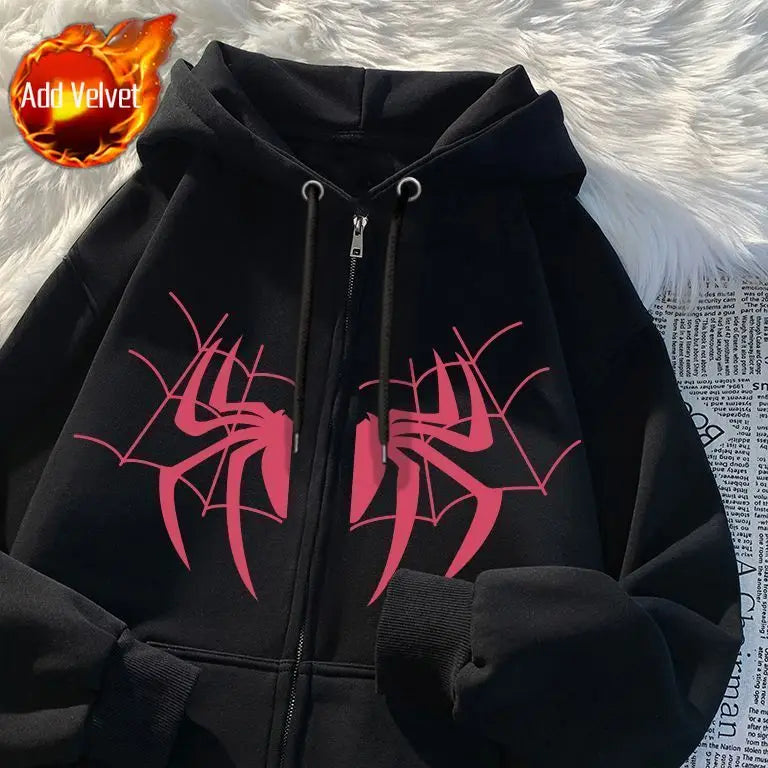 HEARUJOY  -  Man Hoodies Spider Funny Designer Novelty and Sweat Shirt Pastel Color High Quality Aesthetic Full Zip Up Sweatshirts for Men
