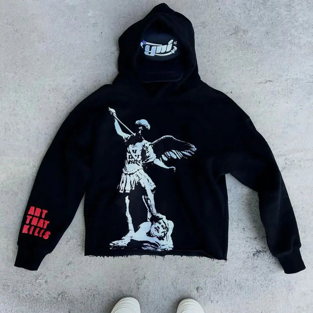 Hearujoy Harajuku skull letter print streetwear hiphop hoodies women graphic y2k top oversized hoodie sweatshirt goth women clothes