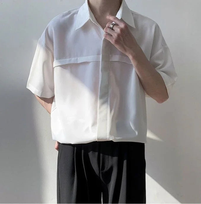 HEARUJOY  -  White Man Shirt Short Sleeve Shirts for Men Plain High Quality Luxury with Collar New in Designer Vintage Summer Casual Silk