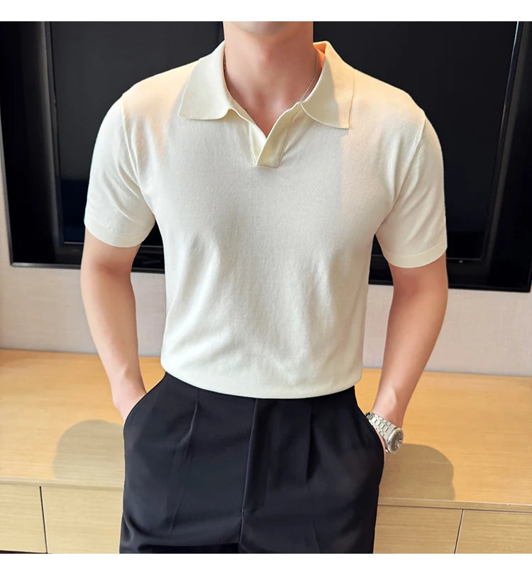 HEARUJOY  -  Men's Cooling Tencel Polo Shirt - Summer Ice Silk Knit Top with Fold Collar, Breathable Short Sleeve & Stylish Contoured Design
