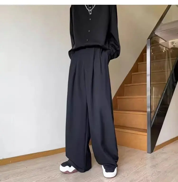 HEARUJOY  -  Black Mens Suit Pants Summer American High Street Wide Leg Pants Trend Casual Comfortable Office Attire Fashion Pantalettes