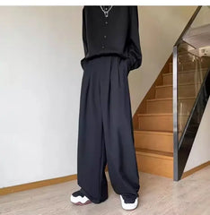 HEARUJOY  -  Black Mens Suit Pants Summer American High Street Wide Leg Pants Trend Casual Comfortable Office Attire Fashion Pantalettes