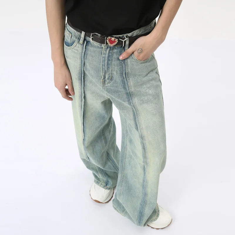 Hearujoy Fashion Men's Denim Pants Summer Straigth Casual Vintage High Street Loose Wide Leg Male Bottom Chic 9C6315