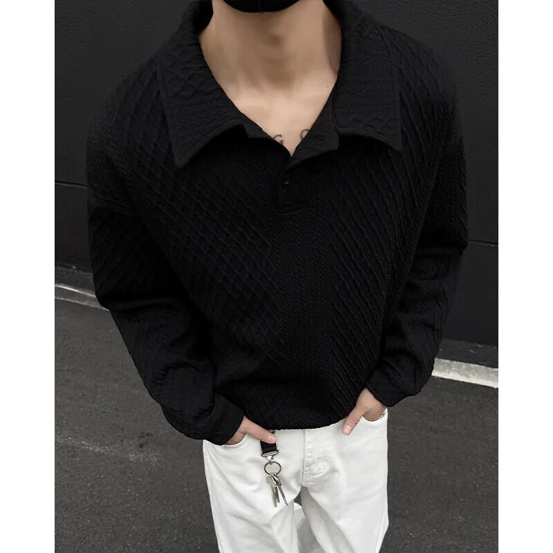 HEARUJOY  -  White Lapel Hoodie Men Fashion Casual Sweatshirt Men Streetwear Korean Loose Pullover Hoodie Mens Polo Shirt Plus Size 4XL
