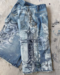 HEARUJOY  -  High Street Fashion Brand High Waist Washed Denim Shorts Women Y2k American Hip Hop Rock Fashion Graffiti Oversized Shorts Men