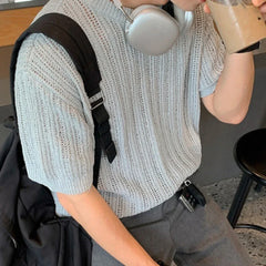 HEARUJOY  -  Fashion Knitted T-shirt For Men Top Tshirt Loose Fit Knitted Top Regular Length Garment Slight Stretch Material