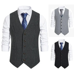 HEARUJOY  -  Men New Vests Suits V Neck Striped Single Breasted Sleeveless Slim Fit Blazer Vest Coats Splice Casual Regular Coat Autumn 2025
