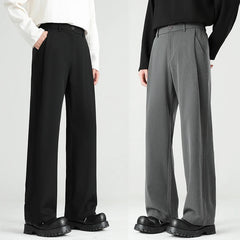 HEARUJOY  -  Autumn New Men's Black Gray Suit Pants Loose Straight Drape Solid Color Elastic Business Work Casual Trousers Fashion Clothing