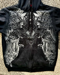 Hearujoy Y2K New Gothic Zipper Hoodie Street Vintage Skull Print Hoodies Men Hip hop Harajuku Punk Fashion Casual Trend Loose Sportswear