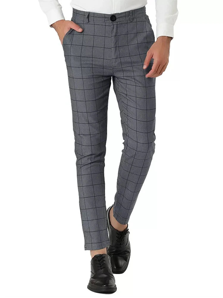 HEARUJOY  -  Outdoor Casual Suit Trousers Mens 2025 Autumn Daily Leisure Straight Pants For Men Stylish Plaid Striped Printing Trousers