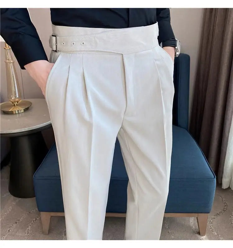 HEARUJOY  -  Italian Style Men Naples Suit Pants High Waist Slim Fit Small Feet Ankle-Length Pants Spring Fashion Business Casual Trousers