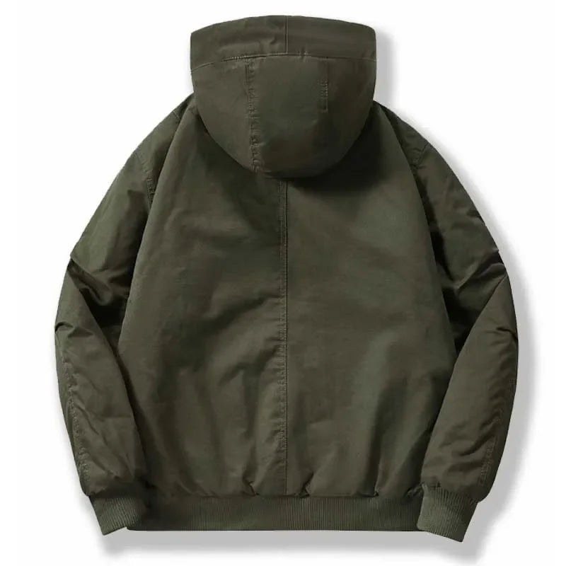 HEARUJOY  -  Men's New Autumn and Winter Cotton Jacket with Fleece Thickened Cargo Flight Short Plus Size Hooded Quilted Jacket