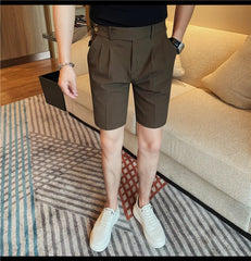 HEARUJOY  -  New Men Summer Slim-fit British Style Suit Shorts Light Luxury Business Straight-leg Shorts Leisure Button-down Half-pants M-3XL