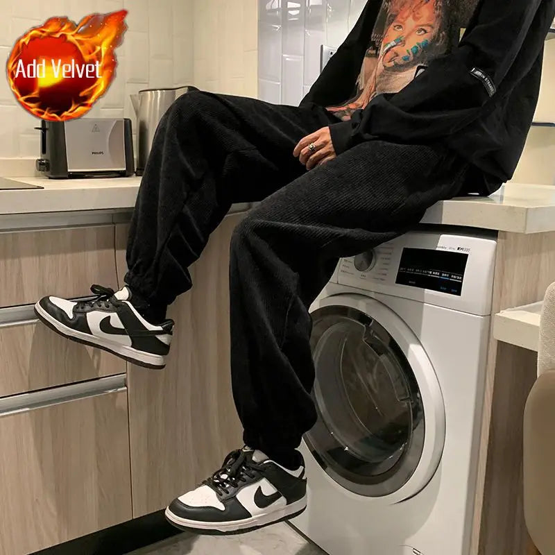 HEARUJOY  -  Man Sports Pants Harem Trousers Comfortable Y2k Cool Autumn Winter Casual Korean Sweatpants for Men Fleece-lined and Extra Thick