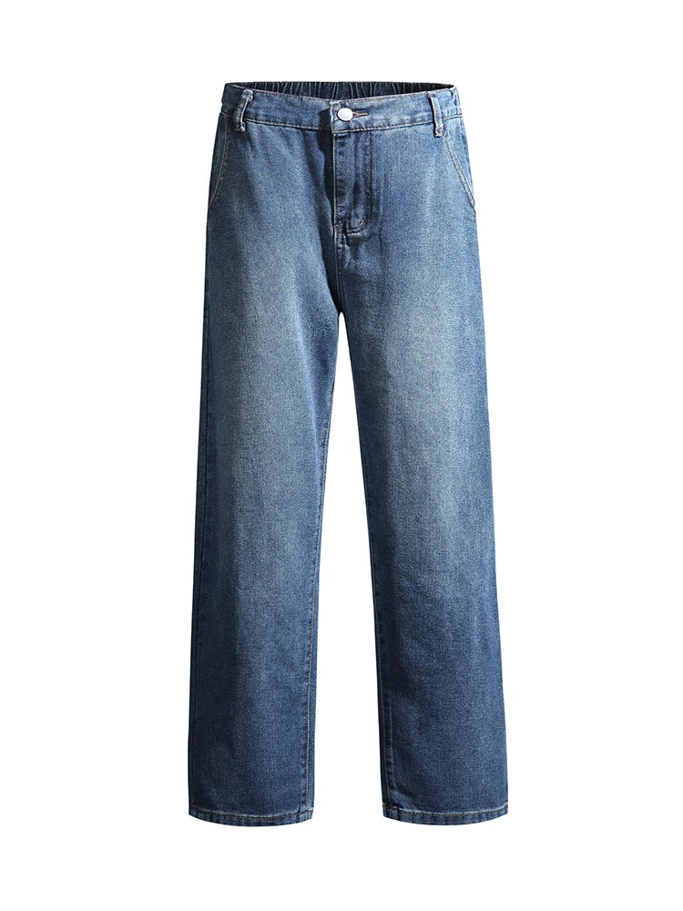HEARUJOY  -  Spring Summer Men's Jeans Korean Fashion Black Blue Wide Leg Denim Pants Loose Straight Jean Trousers
