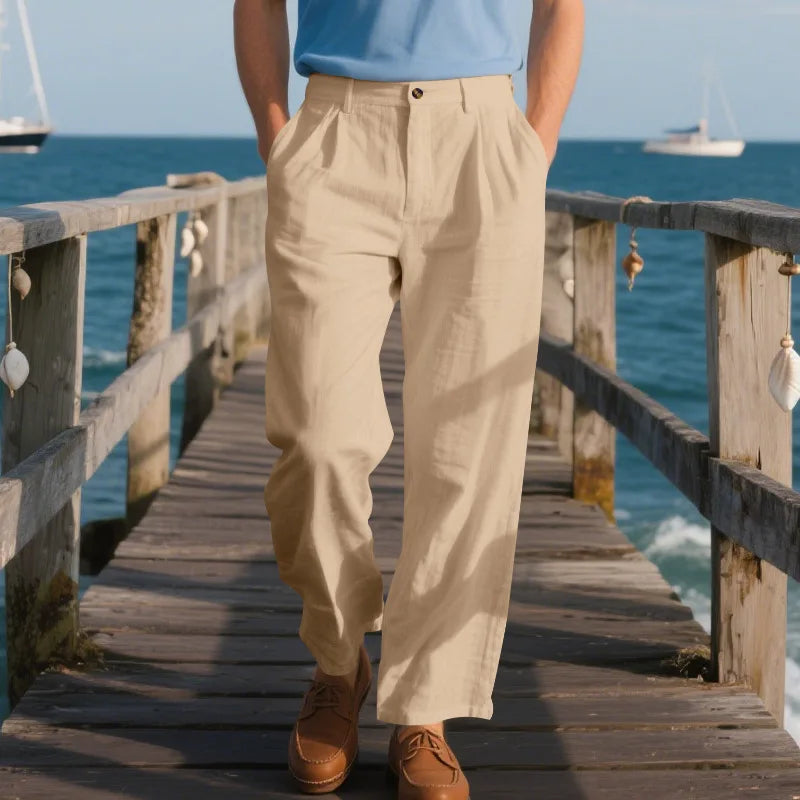 HEARUJOY  -  Autumn European and American Linen Men's Casual Loose Business Suit Trousers