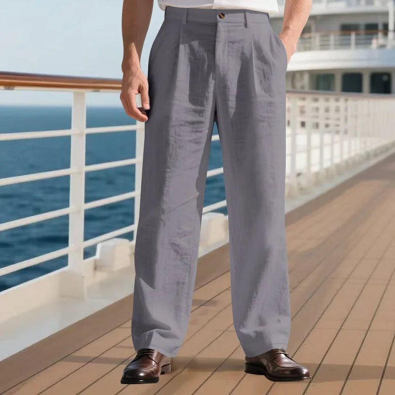HEARUJOY  -  Autumn European and American Linen Men's Casual Loose Business Suit Trousers