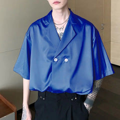 Hearujoy Niche Cuban Collar Short Sleeve Shirt Men Summer Thin Design Ice Silk Drape Shirts Korean Fashion Satin Blouse Unisex Streetwear