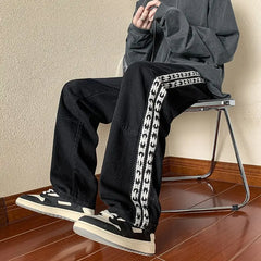 HEARUJOY  -  Ribbon Jeans Men Summer American Street Spring and Autumn Pants Retro Floor-length Wide-leg Pants High Street Straight Pants