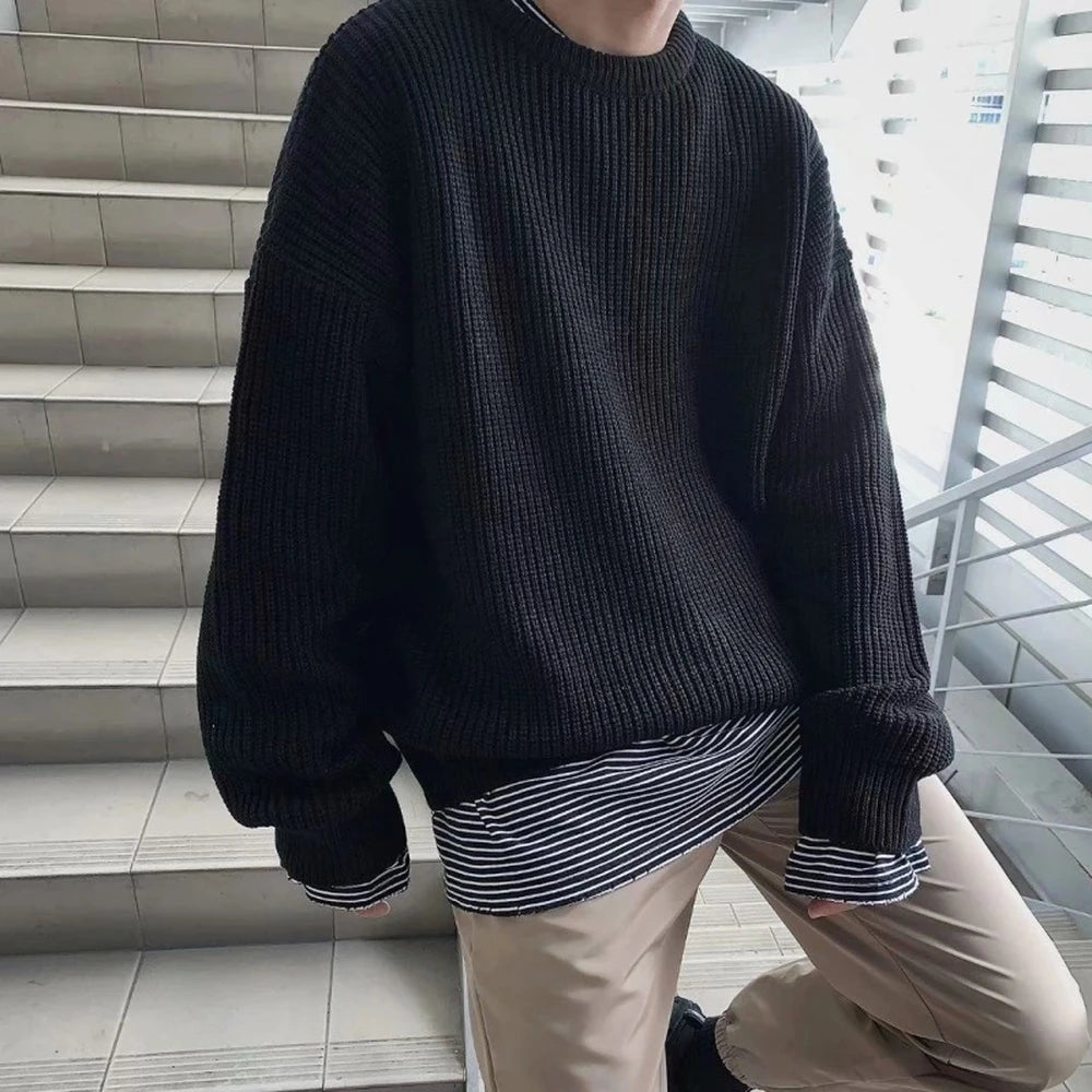 HEARUJOY  -  Korean Fashion Sweaters Men Autumn Solid Color Wool Sweaters Slim Fit Men Streetwear Mens Clothes Knitted Sweater Men Pullovers