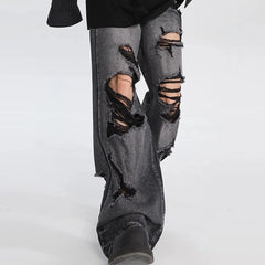 HEARUJOY  -  Men Vintage High Waist Baggy Hole Pants Fashion Hip Hop Gothic Wide Leg Jeans Casual Loose Trouser 2025