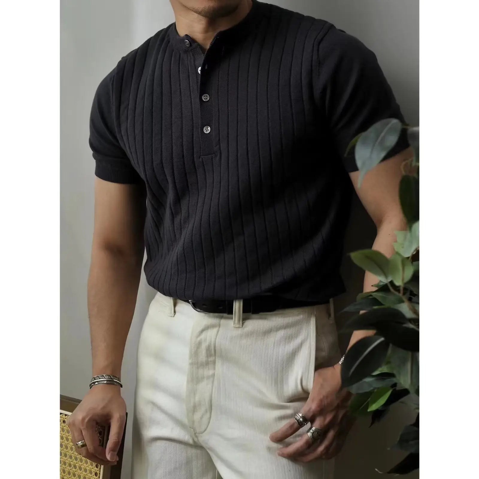 HEARUJOY  -  Summer Men Solid Zipper Knitted Polo Shirt Streetwear Fashion Male Clothes Lapel Slim Basic Business Casual Short Sleeve Tops