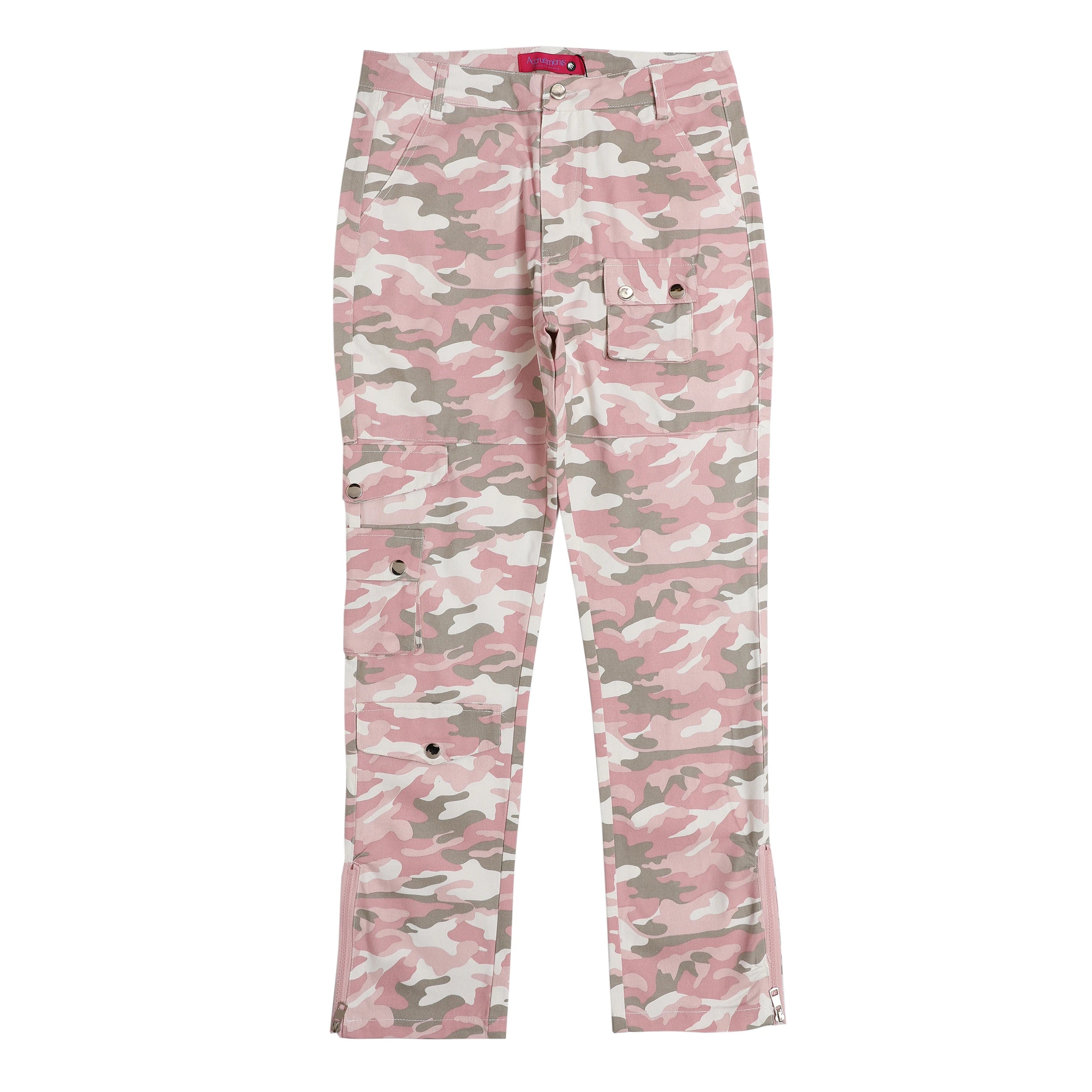 Hearujoy Fashion Streetwear Pink Camouflage Cargo Pants Hip Hop Multi-pocket Zip Up Trousers Flared Men Y2k Slim Fit Casual Pants Baggy