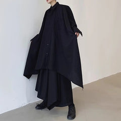 Hearujoy Mens Harajuku Irregular Shirt 2024 Spring New Fashion Goth Handsome Loose Oversized Lapel Fashion Long Sleeve Cloak Unisex