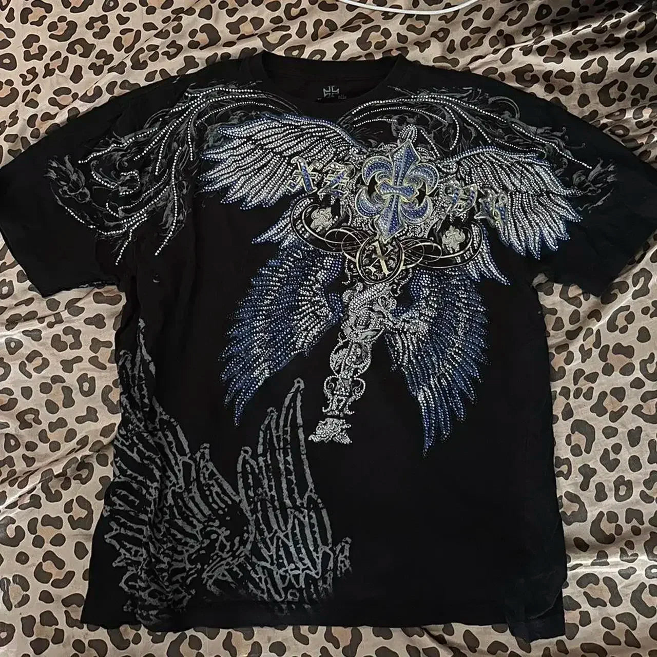 Hearujoy American New Double-Sided Oversized Printed T-shirt Y2K Retro Gothic Pure Cotton Short Sleeve Men Street Hip-Hop Trend Loose Top