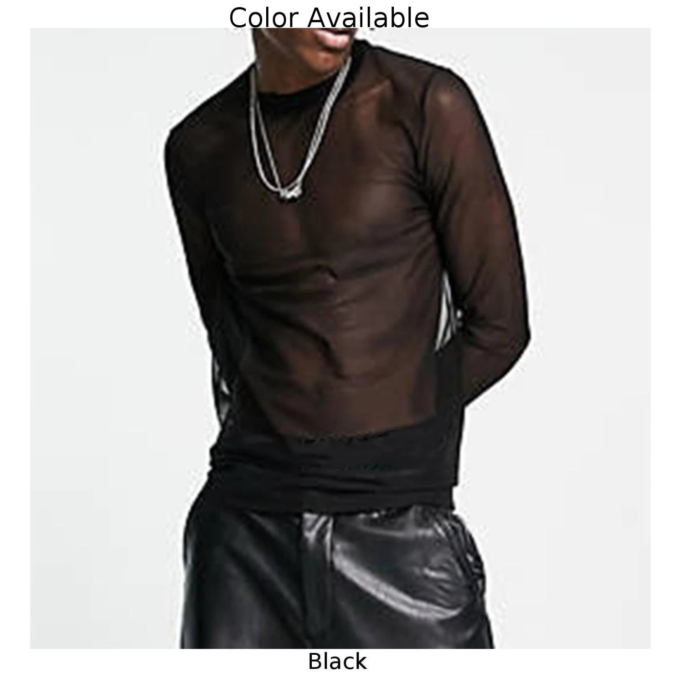 HEARUJOY  -  Vacation Pullover Mans Clothes M-3XL Muscle Sports Round Neck Tops Long Sleeve T-Shirts Mesh See-Through For Man
