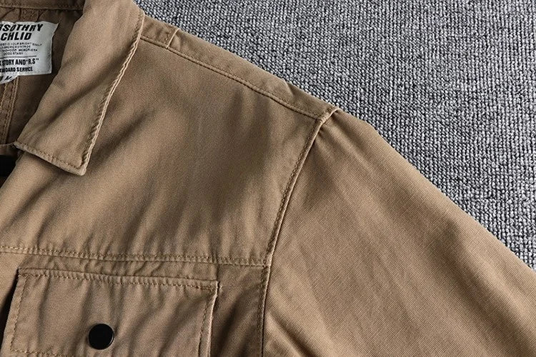 HEARUJOY  -  Men Workwear Military Long Sleeve Shirts Cotton Casual Loose Handsome Versatile Male Cargo Washed Big Pocket Woven Shirt Jackets