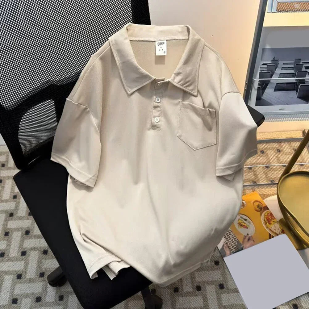 HEARUJOY  -  Casual Outing 2XL Men Summer T-Shirt Men's Casual Summer Tops Short Sleeve Shirt Casual Fashion Lapel Neckline Regular Length
