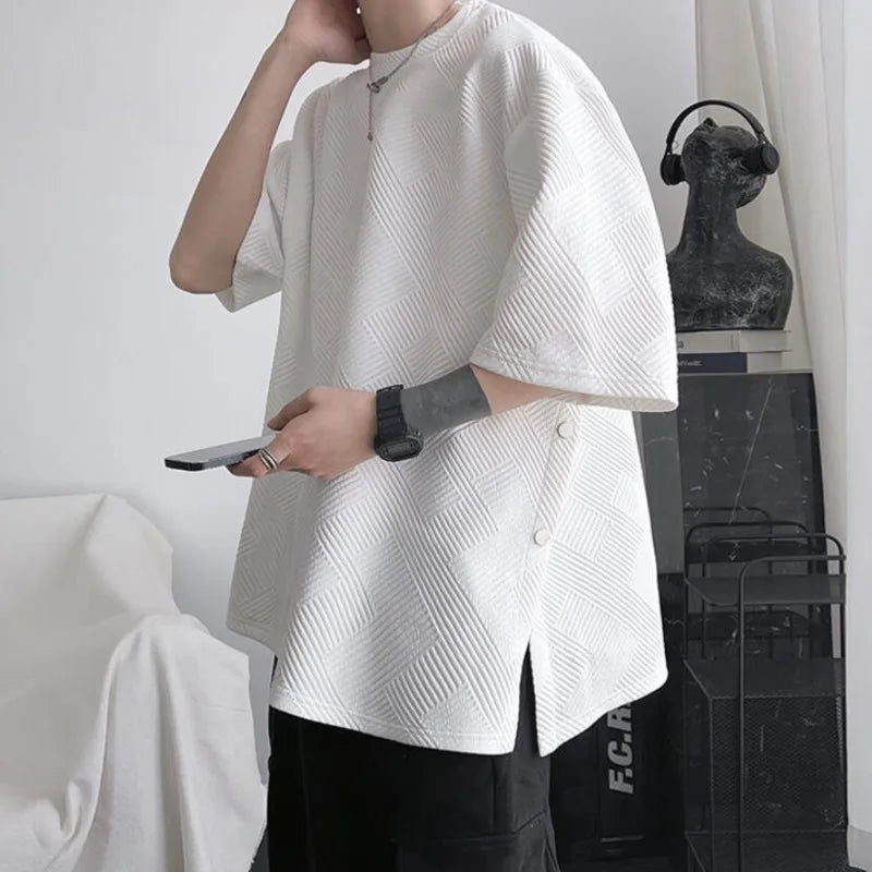 HEARUJOY  -  Summer Short Sleeved T-shirt Men Oversized Fashion Casual Round Neck T Shirt Men Streetwear Hip-hop Loose T Shirt Mens Top M-3XL