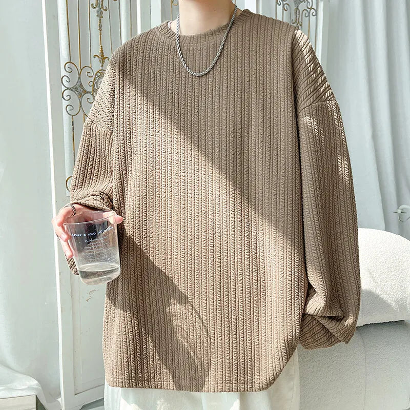 HEARUJOY  -  New Oversized Pullover Solid Color Spring Autumn New Men's Sweatshirts Hoodies Harajuku Crewneck Tees Unisex Tops Mens Clothing