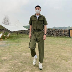 HEARUJOY  -  Male Shirts Trousers Sets Plain Green Men's Pants Set Essential Luxury Fashion Man 2025 Loose Kpop Novelty in Trends Costumes