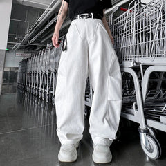 Hearujoy American Style Men's Casual Pants Arcuate Folded Straight Wide Leg Solid Color Loose Male Trousers Autumn 9C7001