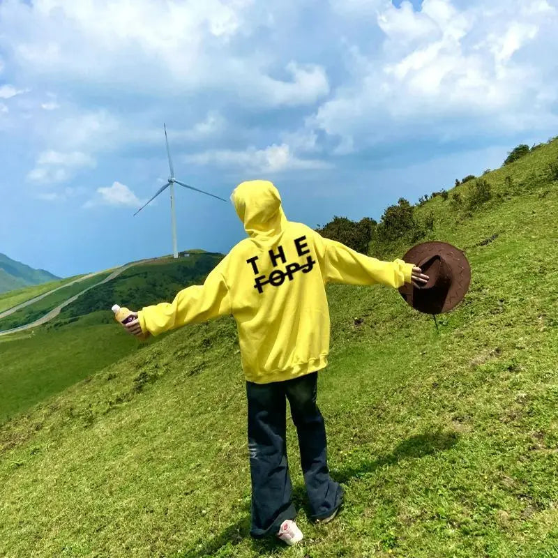 HEARUJOY  -  Male Hoodie Yellow Designer Clothing Deals 90s Vintage Cheap Cotton Novelty and No Brand New in Men's Hooded Sweatshirt Letters