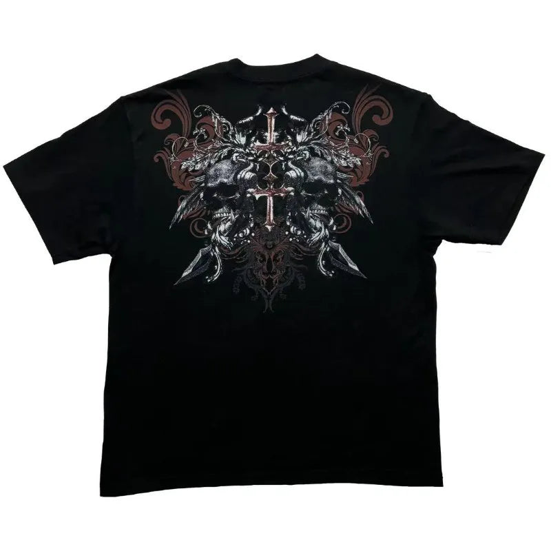 Hearujoy Y2k Harajuku Trend Hip Hop Oversized T-shirt Vintage Goth loose shirt Skull personality design printed short sleeve men clothing