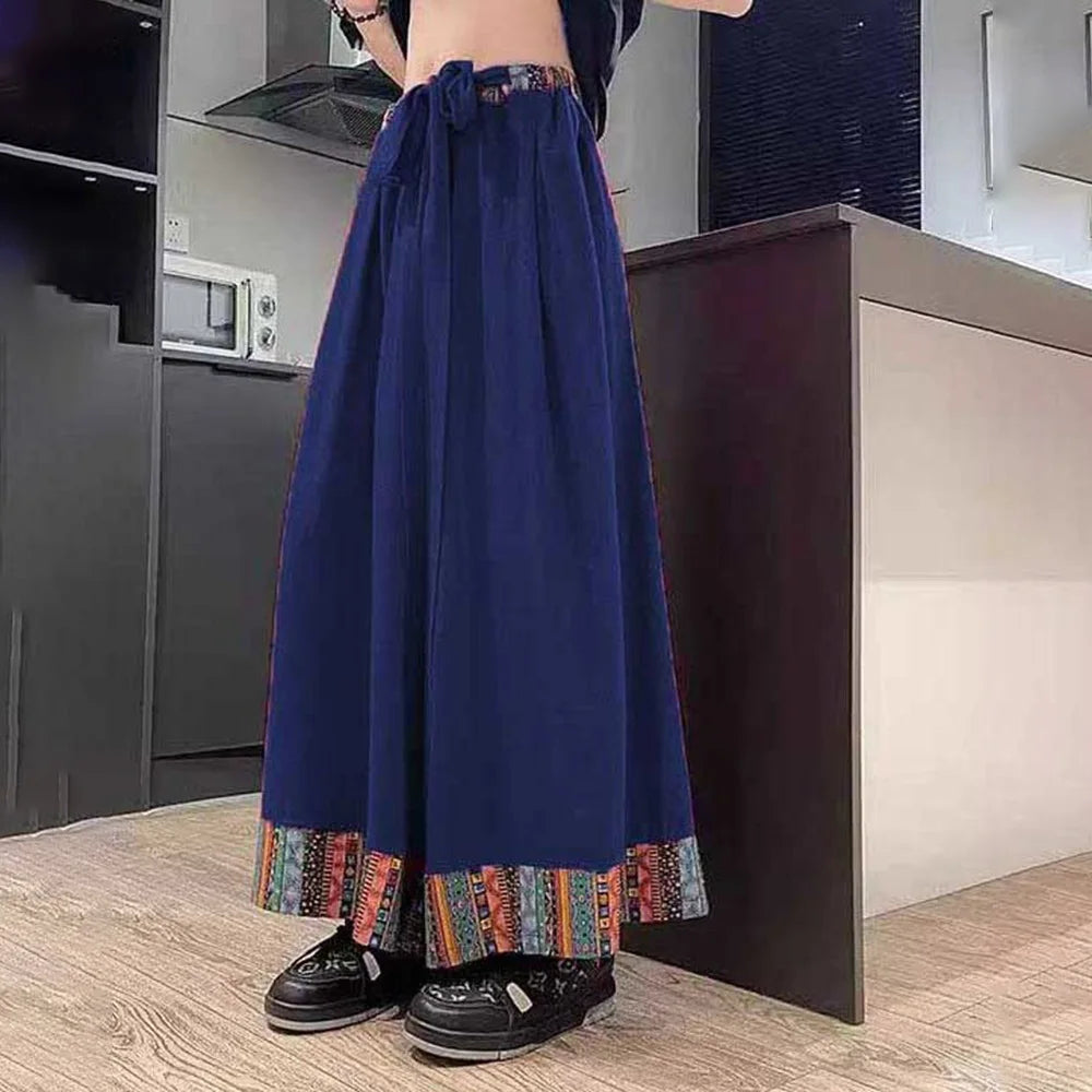 HEARUJOY  -  Mens Skirt Pants Ethnic Style Y2k Casual Pants Spring Fashion Youth All-Match Hakama Wide-Leg Pants Men'S Clothing 2025 New