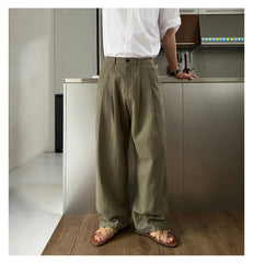 HEARUJOY  -  Men's Korean Light Luxury Draped Linen Wide Leg Pants Leisure Button-down Solid Color Straight Premium Elegant Sweatpants M-3XL