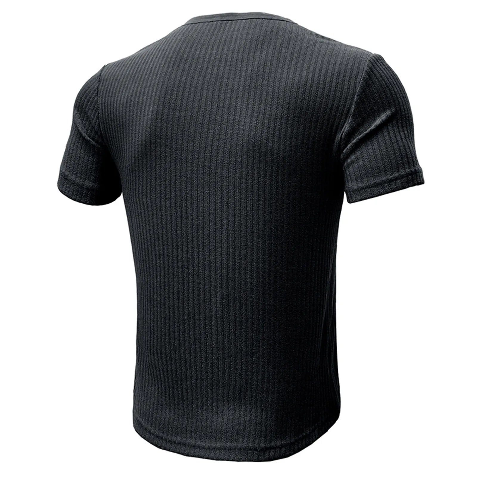 HEARUJOY  -  Men's Threaded T-shirt Summer Running Sports Fitness Clothes Muscle Slim Fit Short Sleeve T-shirt V-neck Collar Casual Tops