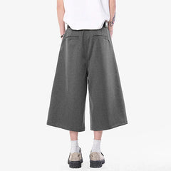 HEARUJOY  -  Korean Style Men Casual Shorts Solid Color Pleated Design Metal Design Cropped Trousers Cleanfit Male Bottom Simple
