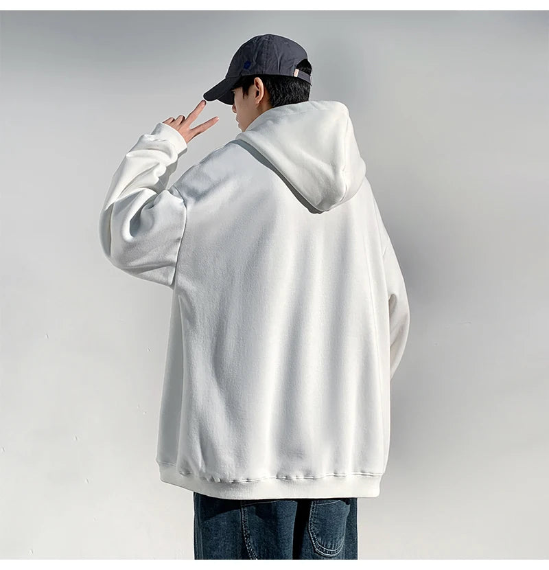 HEARUJOY  -  Spring Autumn Men's Zipper Hoodies Streetwear Casual Jacket Male Solid Color Loose Sweatshirts Simple Hooded Coats